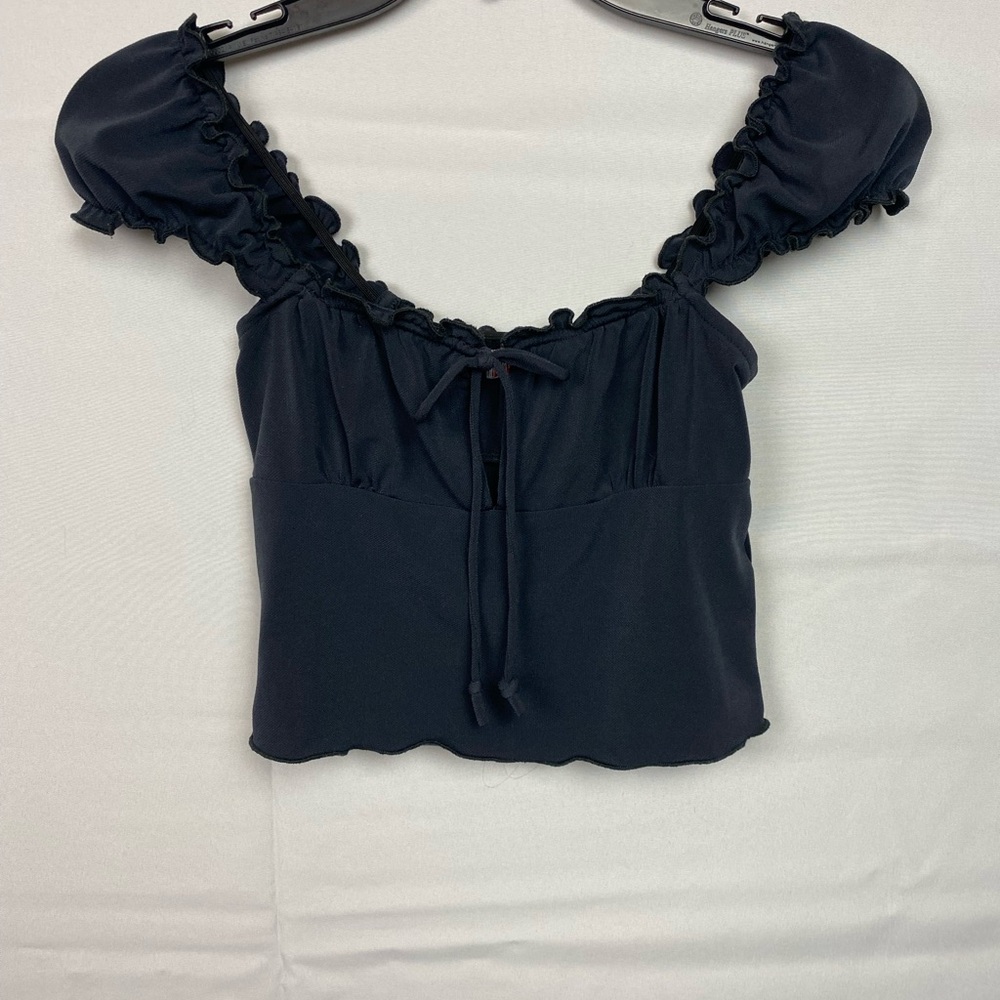 Urban Outfitters Black Ruffle Peasant Top